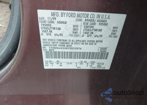 2000 Ford Excursion Limited from USA, damaged, VIN 1FMNU43S8YEB53976